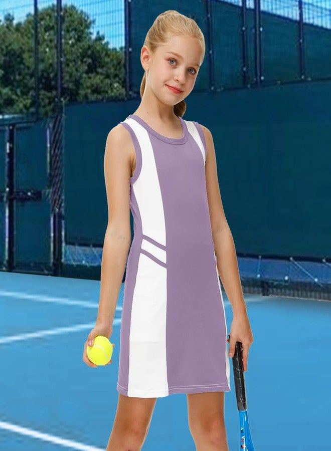AOBUTE Girls Tennis Outfit Athletic Dress 2 Piece Sleeveless Sports Golf Sportswear Light Purple 11-12 Years - Image 2